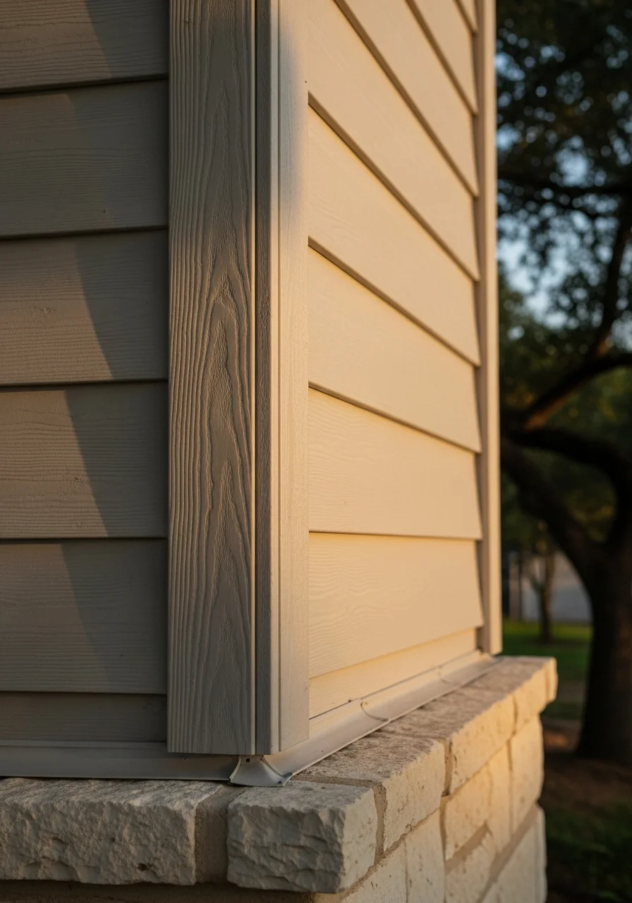 Close-up of quality workmanship on an Austin home exterior, showing attention to detail and local building standards.