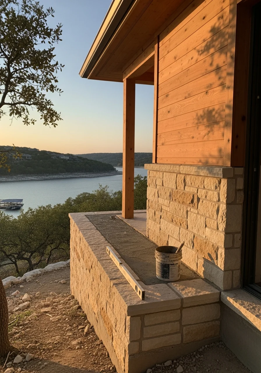 Detail of quality workmanship on a Lakeway property, showing professional craftsmanship in a premium waterfront community.